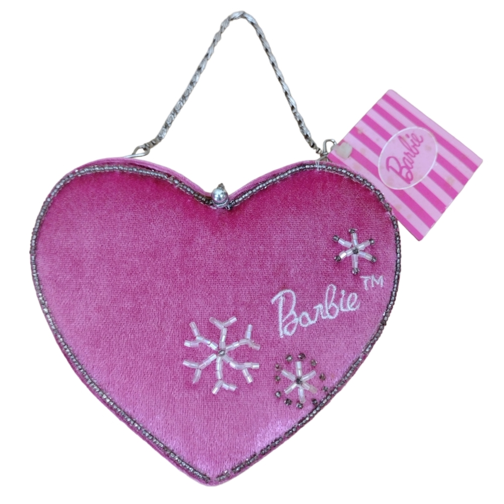 Vintage Barbie Pink Heart Velvet Beaded Classic Purse